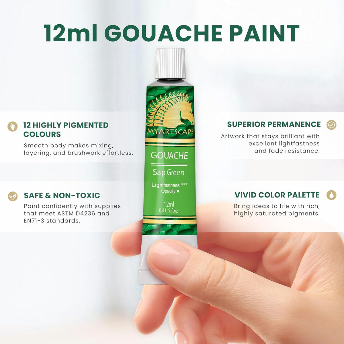 MyArtscape Gouache Paint Set – 12 Colors