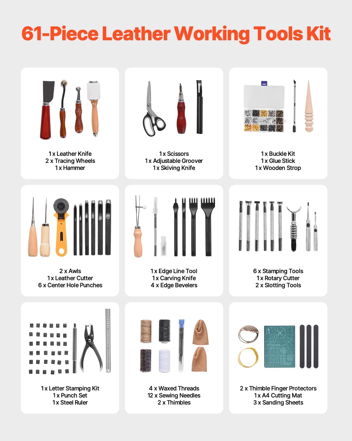 VEVOR Leather Working Tools Kit – 61 Pieces