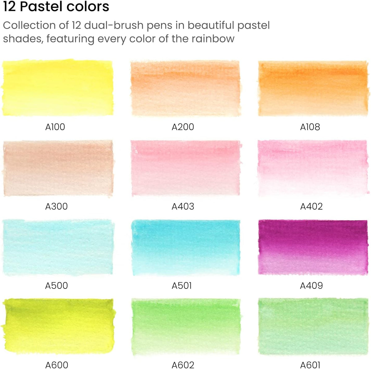 ARTEZA Dual Tip Watercolor Brush Pens – 12 Pastel Colors