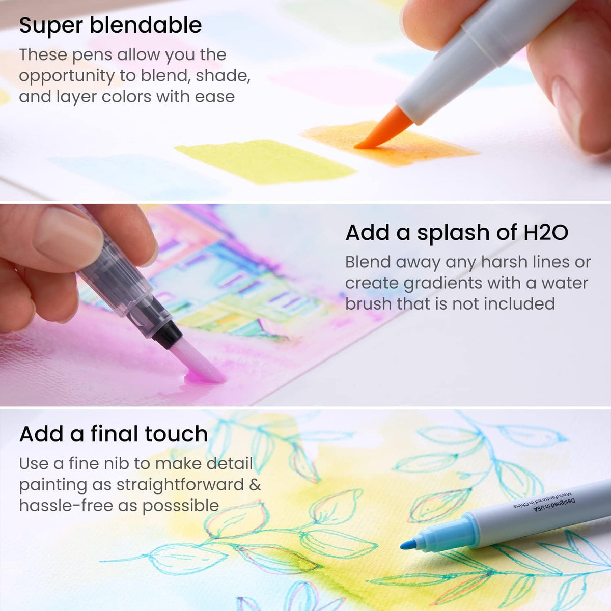 ARTEZA Dual Tip Watercolor Brush Pens – 12 Pastel Colors