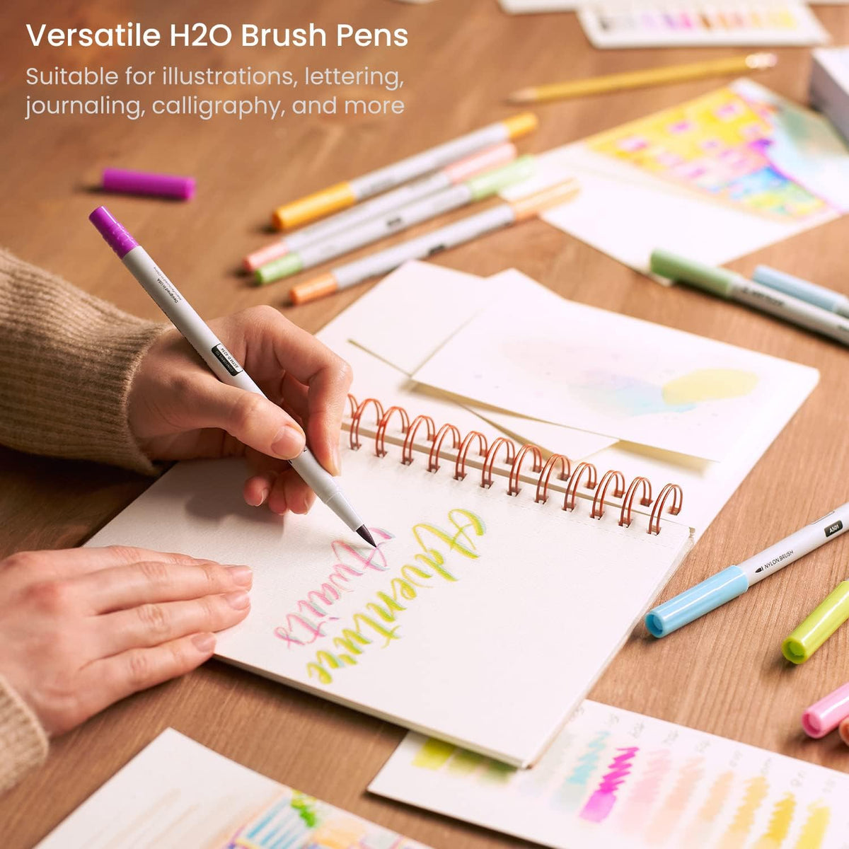 ARTEZA Dual Tip Watercolor Brush Pens – 12 Pastel Colors